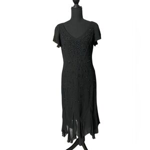 S.L. Fashions Vintage Black Asymmetrical Embellished Sheath Dress Size 12